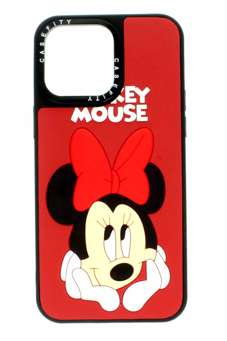 Apple iPhone 13 Pro Kırmızı Baskılı ve Kabartmalı Kılıf Micky Mouse - 3