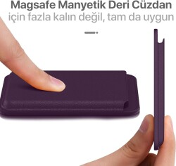 Apple Güçlü Manyetik Özellikli Magsafe Aksesuarlarıyla Uyumlu Mor Renk Deri Cüzdan Kartlık - 9