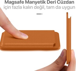 Apple Güçlü Manyetik Özellikli Magsafe Aksesuarlarıyla Uyumlu Kahverengi Renk Deri Cüzdan Kartlık - 8