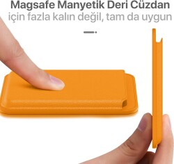 Apple Güçlü Manyetik Özellikli Magsafe Aksesuarlarıyla Uyumlu Turuncu Renk Deri Cüzdan Kartlık - 7