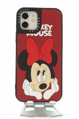 Apple iPhone 11 Kırmızı Kabartmalı Kılıf Micky Mouse - 4