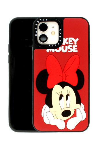 Apple iPhone 11 Kırmızı Kabartmalı Kılıf Micky Mouse 