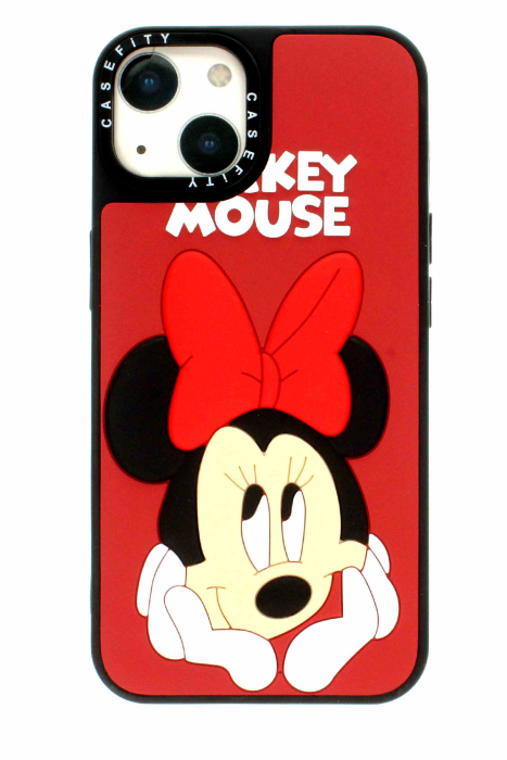 Apple iPhone 13 Kırmızı Kabartmalı Kılıf Micky Mouse - 2