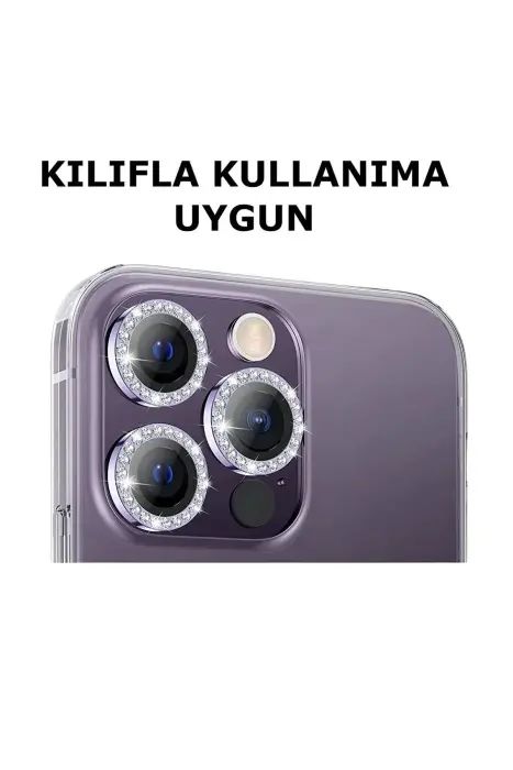 Apple iPhone 13 Pro Max Swarowski Beyaz Renk Kamera Lens Koruyucu - 5