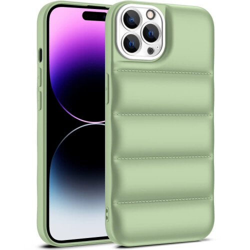 Apple iPhone 14 Pro Max Puffer Case Yeşil Telefon Kılıfı - 1