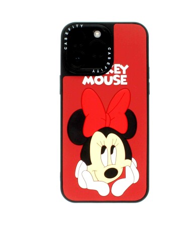 Apple iPhone 15 Kabartmalı Micky Mouse Desenli Kırmızı Telefon Kılıfı 