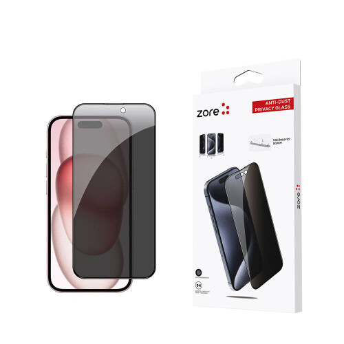 Apple iPhone 15 Zore Anti-Dust Privacy Temperli Ekran Koruyucu - 1