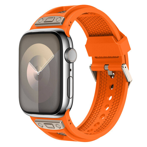 Apple Watch 42mm Zore KRD-117 Hava Alabilen Delikli Metal Süslemeli Desenli Silikon Kordon - 1