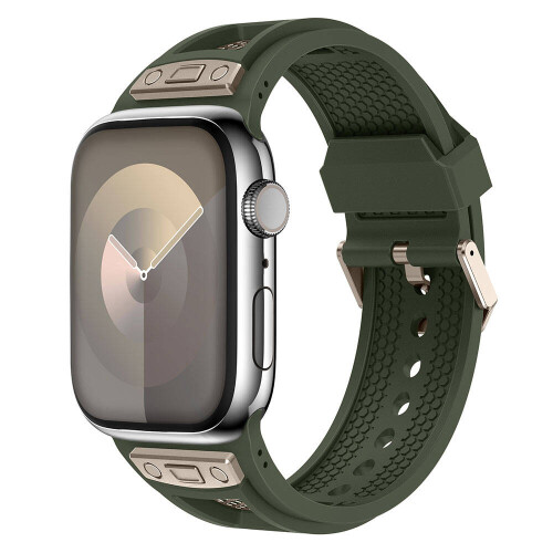 Apple Watch 7 45mm Zore KRD-117 Hava Alabilen Delikli Metal Süslemeli Desenli Silikon Kordon - 1